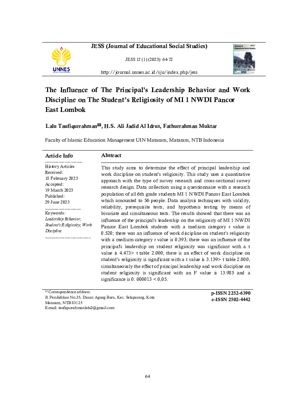 (PDF) The Influence of The Principal's Leadership Behavior and Work ...