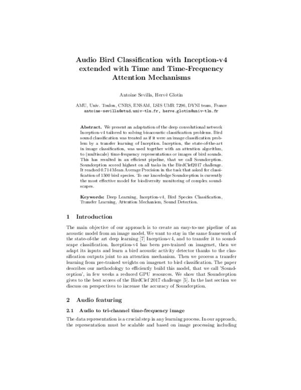 (PDF) Audio Bird Classification with Inception-v4 extended with Time ...