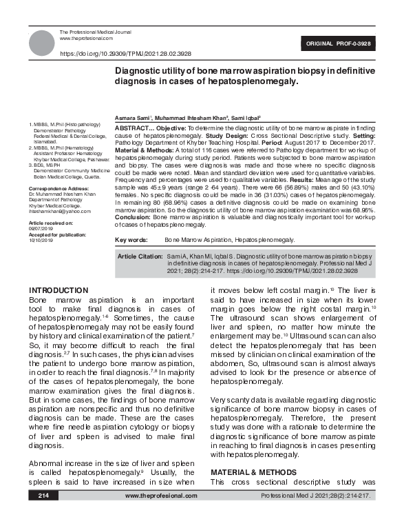 (PDF) Diagnostic utility of bone marrow aspiration biopsy in definitive ...