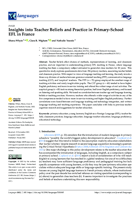 (PDF) Insights into Teacher Beliefs and Practice in Primary-School EFL ...