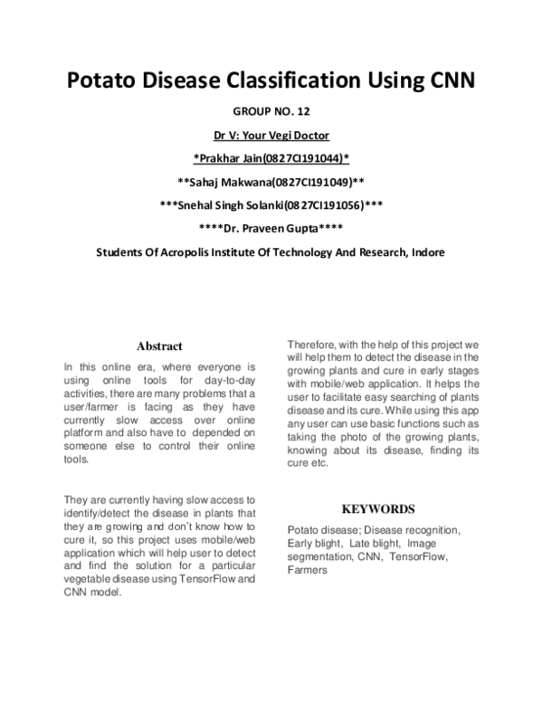 (PDF) Potato Disease Classification Using CNN