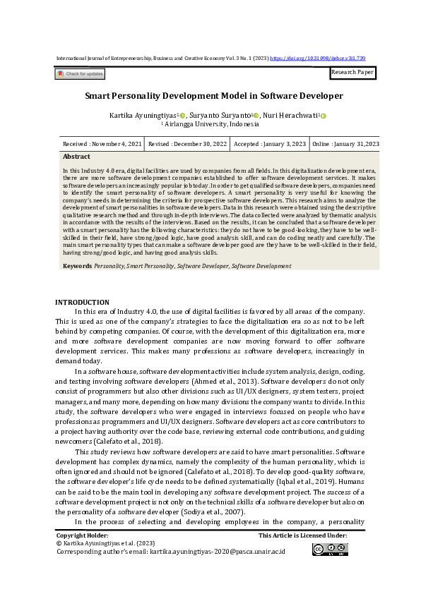 (PDF) Smart Personality Development Model in Software Developer