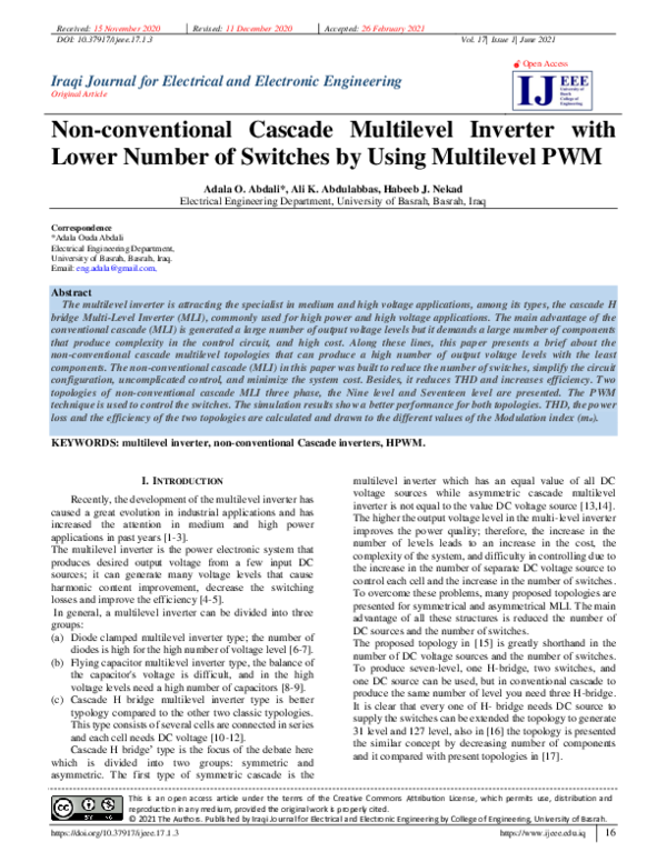 (PDF) Non-conventional Cascade Multilevel Inverter with Lower Number of ...