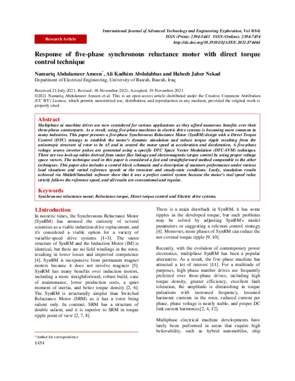 (PDF) Response of five-phase synchronous reluctance motor with direct ...