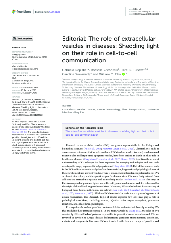 (PDF) Editorial: The role of extracellular vesicles in diseases ...