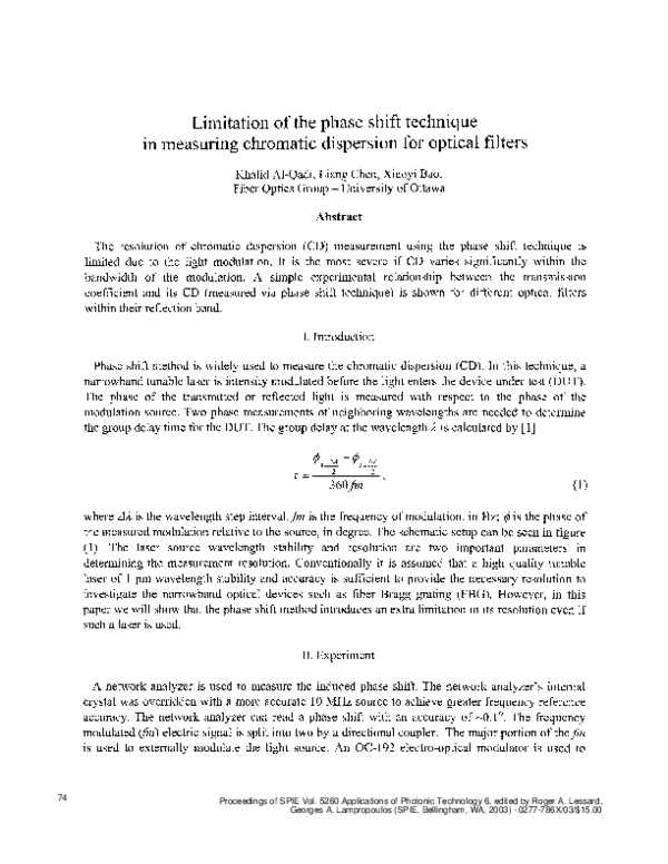 (PDF) Limitation of the phase shift technique in measuring chromatic ...