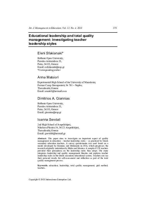 (PDF) Educational leadership and total quality management ...