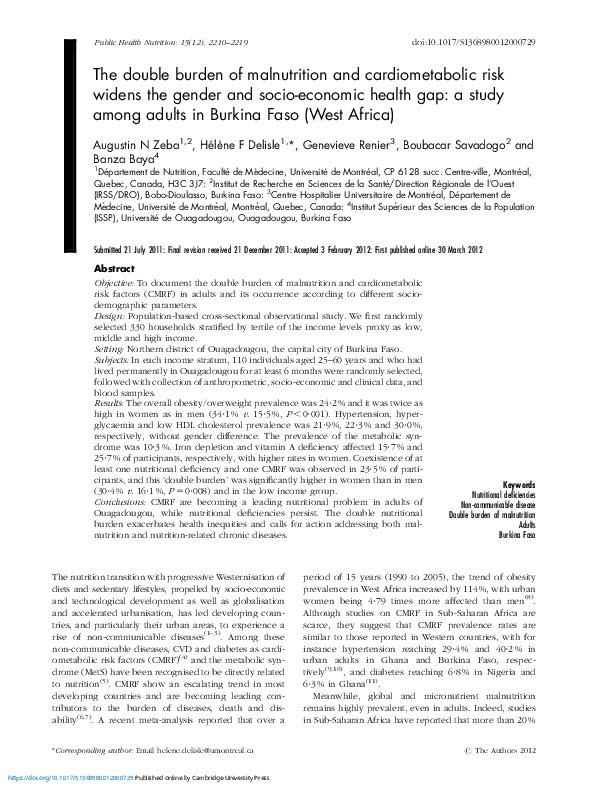 (PDF) The double burden of malnutrition and cardiometabolic risk widens ...