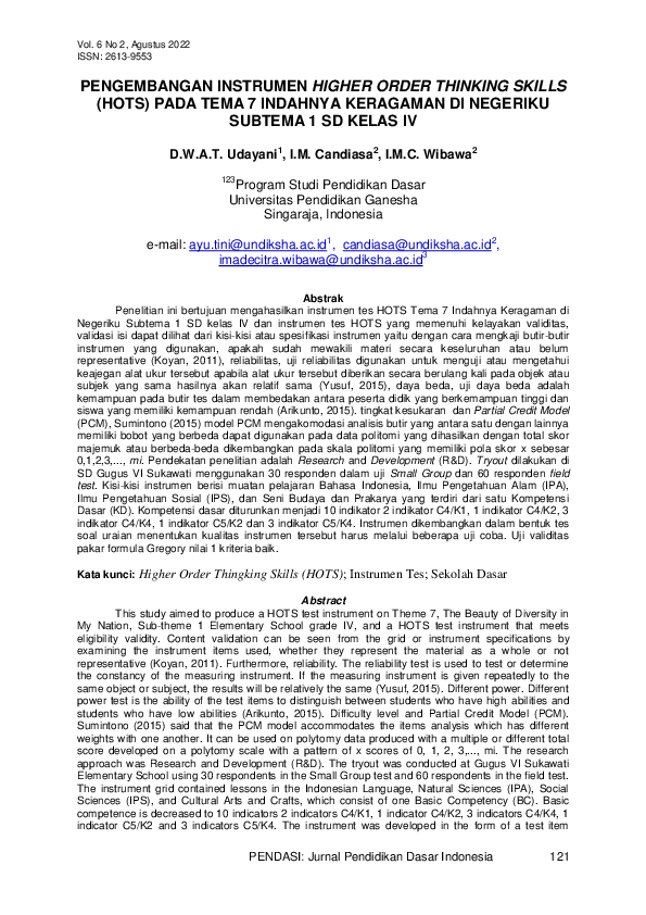 (PDF) Pengembangan Instrumen Higher Order Thinking Skills (Hots) Pada ...