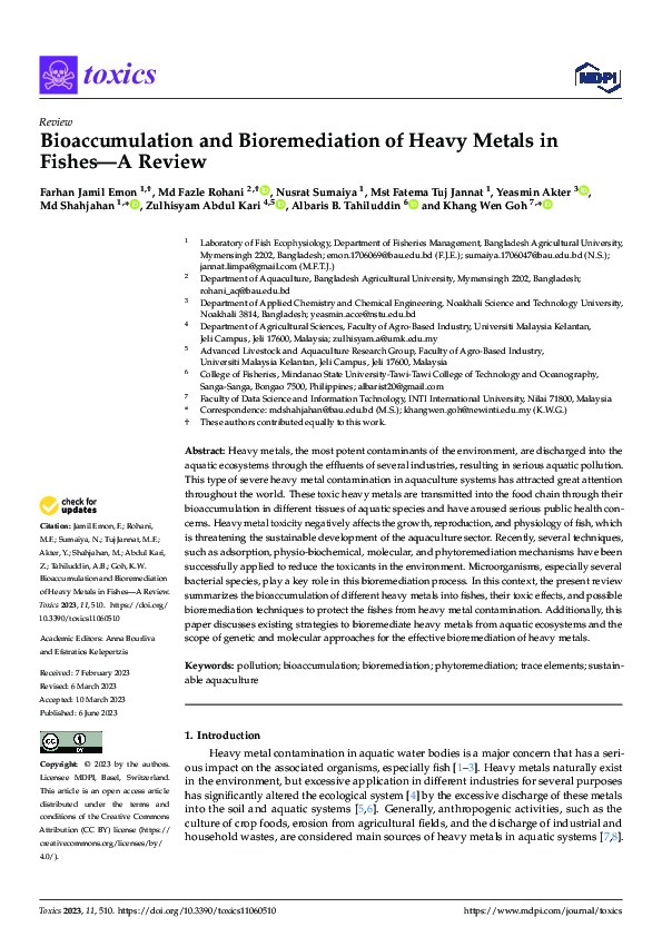 (PDF) Bioaccumulation and Bioremediation of Heavy Metals in Fishes—A Review