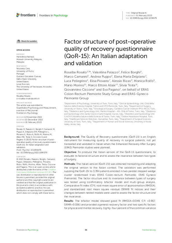 (PDF) Factor structure of post-operative quality of recovery ...