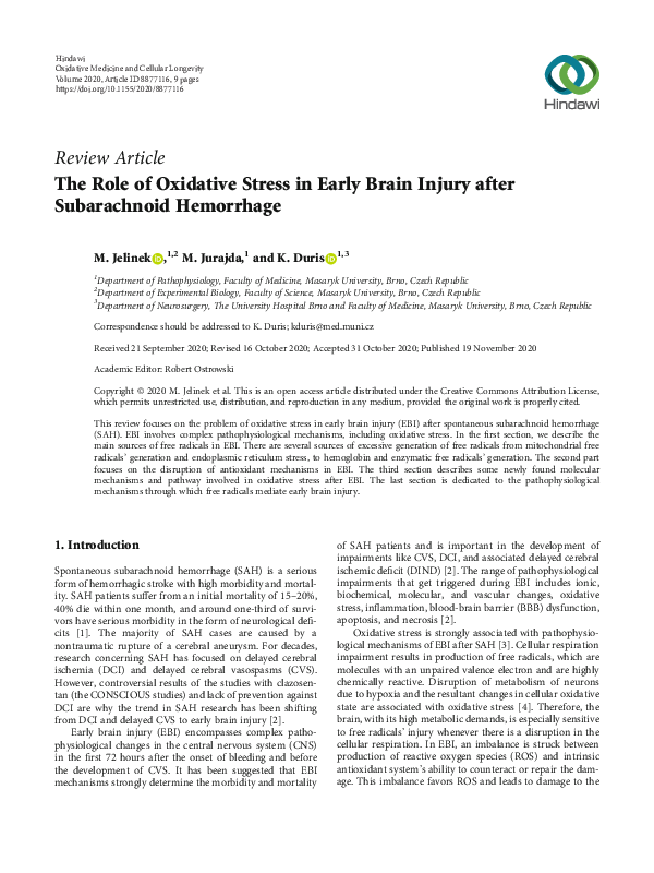 (PDF) The Role of Oxidative Stress in Early Brain Injury after ...