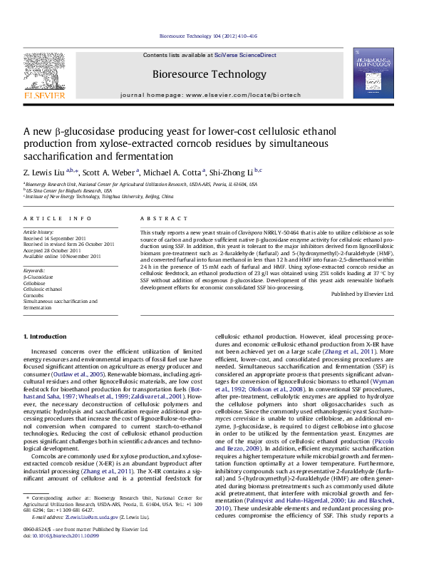 (PDF) A new β-glucosidase producing yeast for lower-cost cellulosic ...