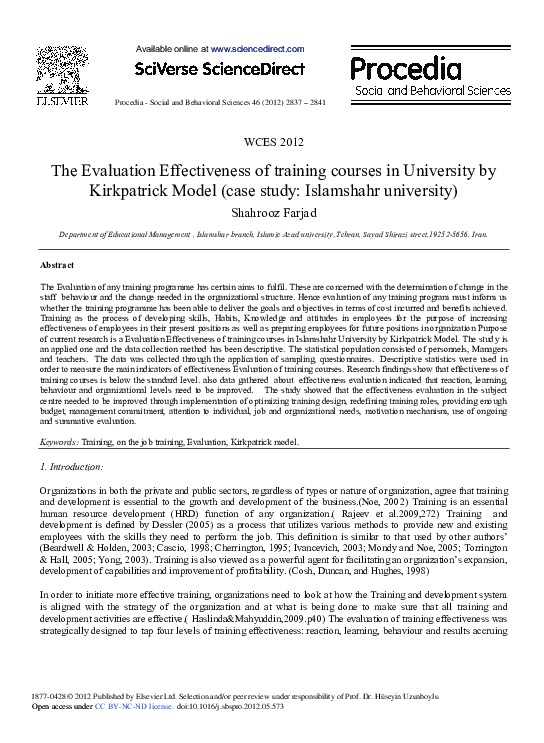 (PDF) The Evaluation Effectiveness of Training Courses in University by ...