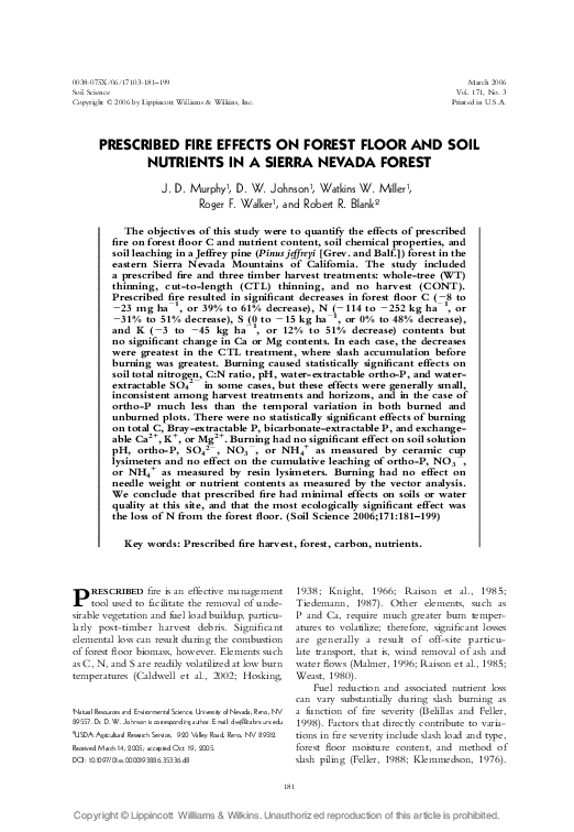 (PDF) Prescribed Fire Effects on Forest Floor and Soil Nutrients in a ...