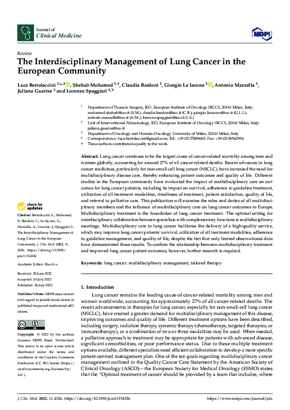 (PDF) The Interdisciplinary Management of Lung Cancer in the European ...