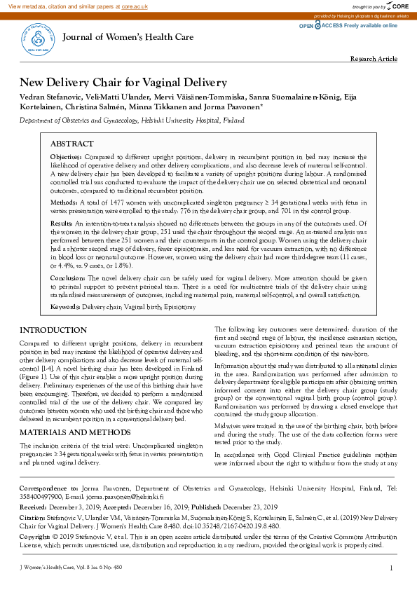 (PDF) New Delivery Chair for Vaginal Delivery