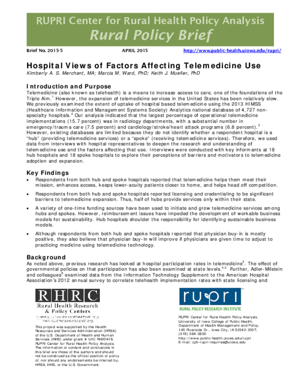 (PDF) Hospital Views of Factors Affecting Telemedicine Use