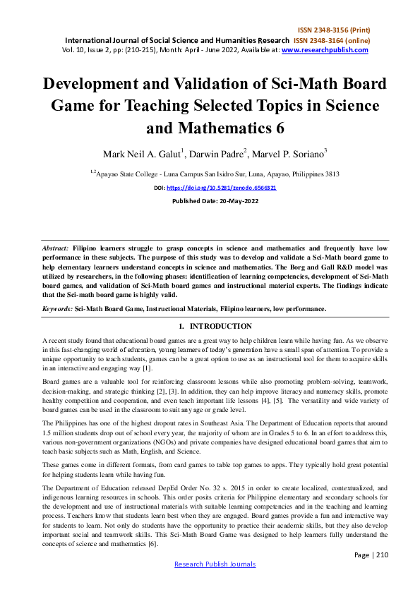 (PDF) Development and Validation of Sci-Math Board Game for Teaching ...