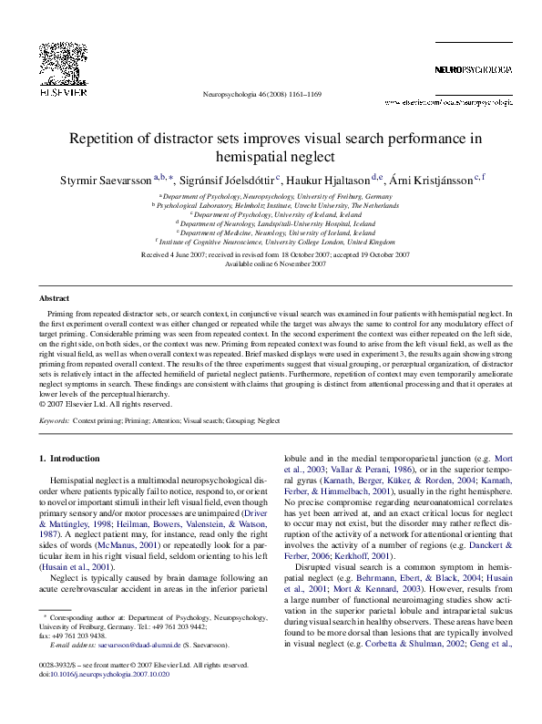 (PDF) Repetition of distractor sets improves visual search performance ...