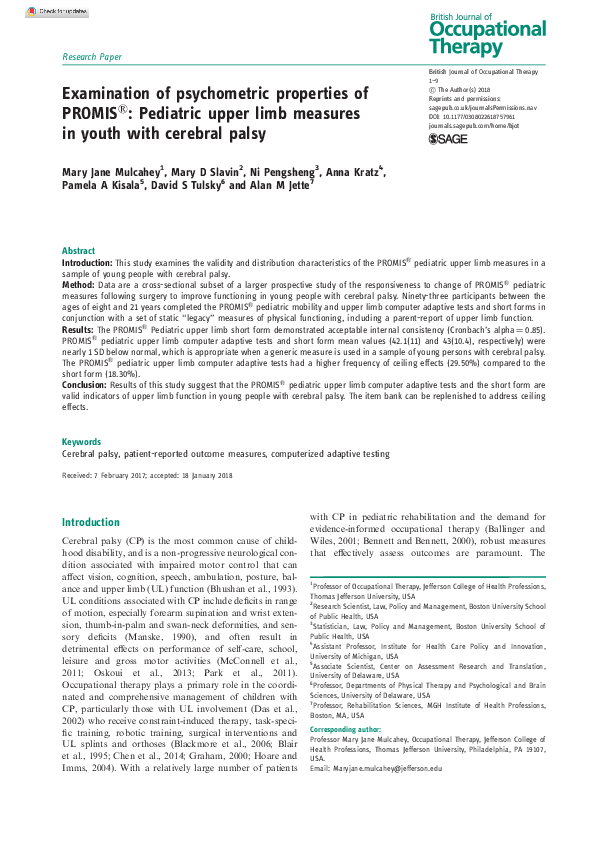(PDF) Examination of psychometric properties of PROMIS®: Pediatric ...