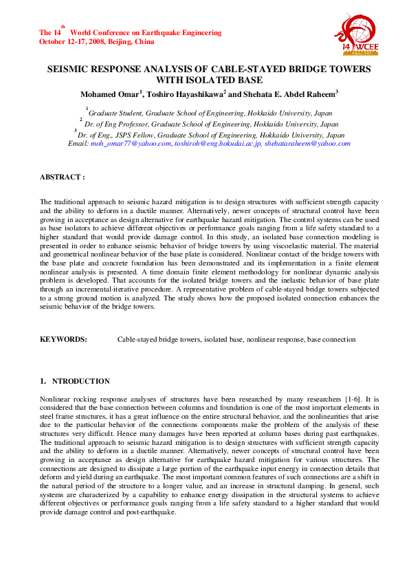(PDF) Seismic Response Analysis of Cable-Stayed Bridge Considering the ...