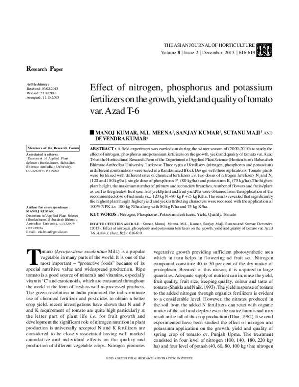 (PDF) Effect of nitrogen, phosphorus and potassium fertilizers on ...