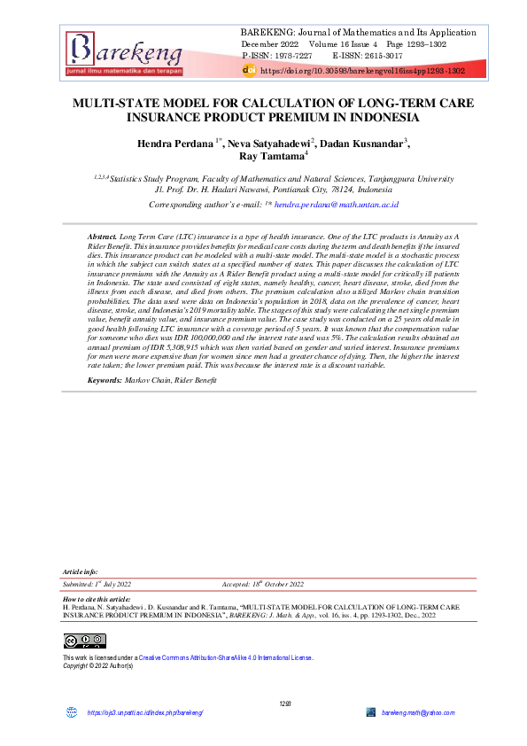 (PDF) Multi-State Model for Calculation of Long-Term Care Insurance ...