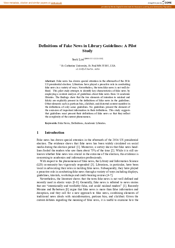 (PDF) Definitions of Fake News in Library Guidelines: A Pilot Study