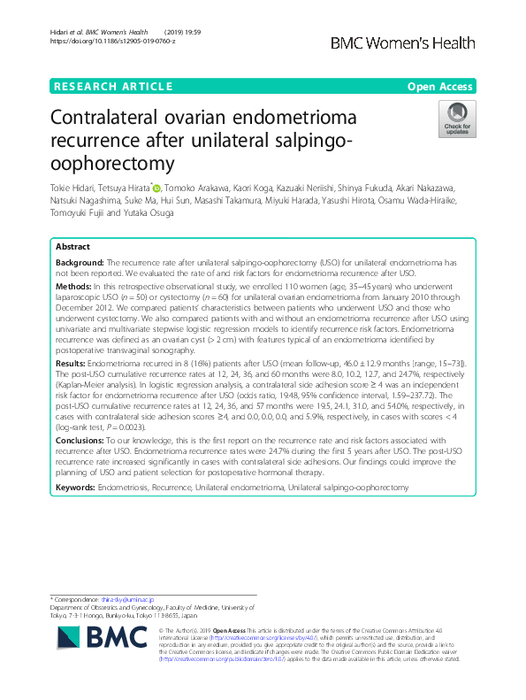 (PDF) Contralateral ovarian endometrioma recurrence after unilateral ...