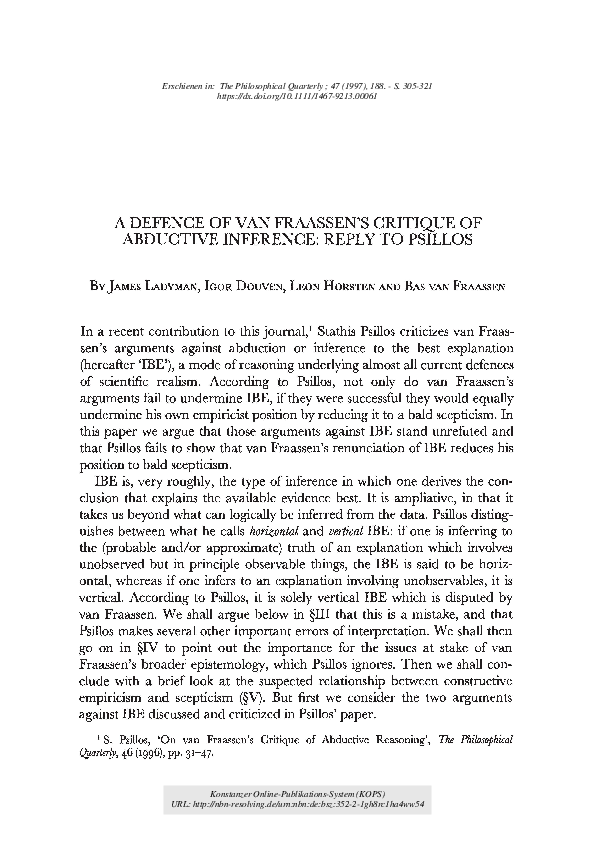 (PDF) A Defence of van Fraassen's Critique of Abductive Inference ...