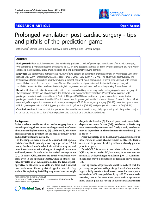 (PDF) Prolonged ventilation post cardiac surgery - tips and pitfalls of ...