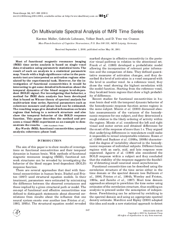 (PDF) On Multivariate Spectral Analysis of fMRI Time Series