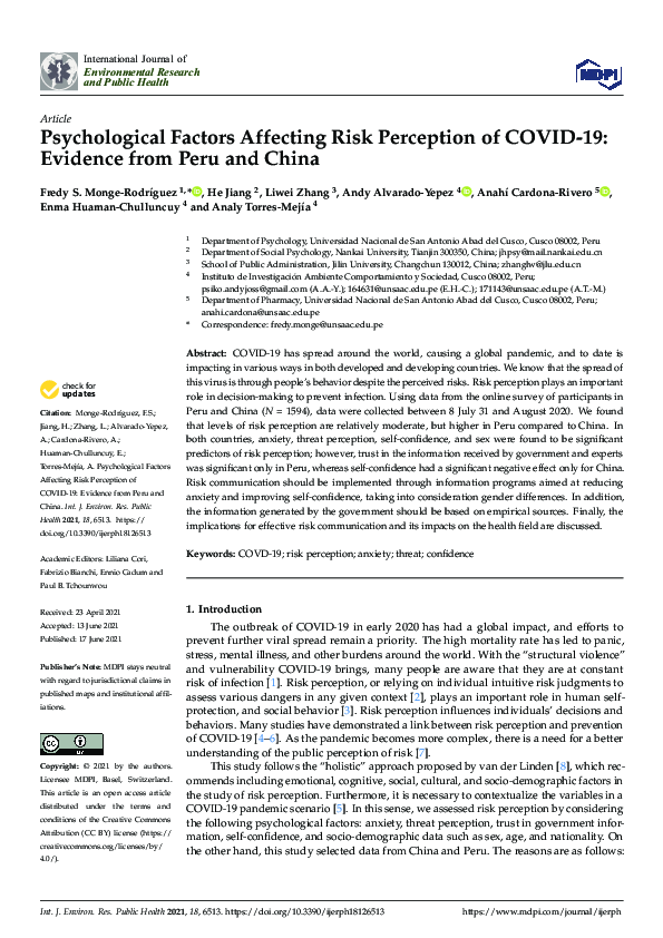 (PDF) Psychological Factors Affecting Risk Perception of COVID-19 ...