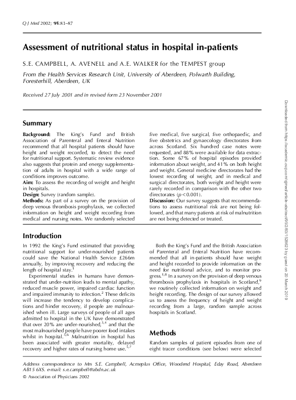 (PDF) Assessment of nutritional status in hospital in-patients