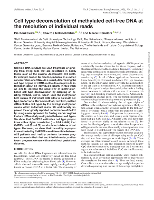 (PDF) Cell type deconvolution of methylated cell-free DNA at the ...