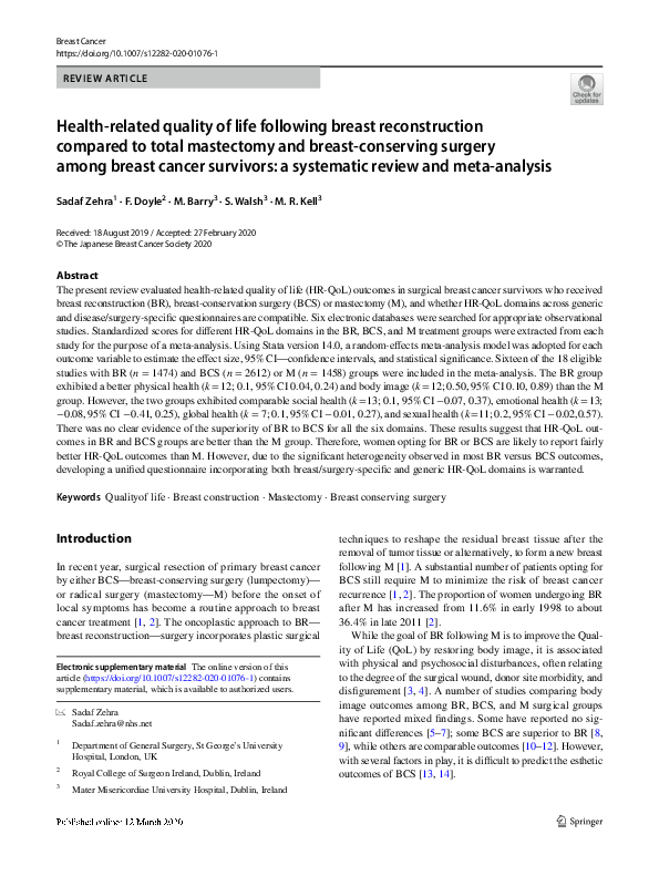 (PDF) Health related quality of life following breast reconstruction ...