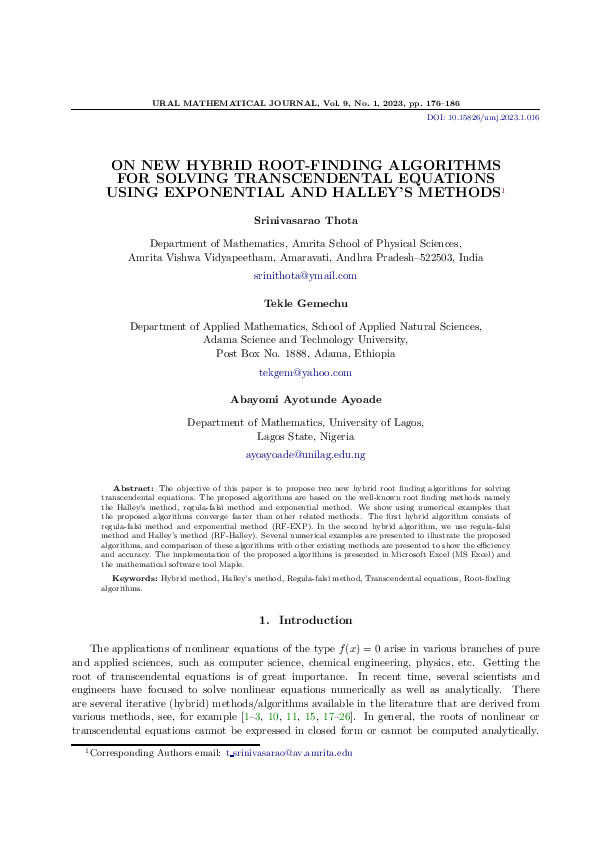 (PDF) ON NEW HYBRID ROOT-FINDING ALGORITHMS FOR SOLVING TRANSCENDENTAL ...
