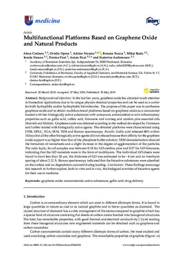 (PDF) Multifunctional Platforms Based on Graphene Oxide and Natural ...