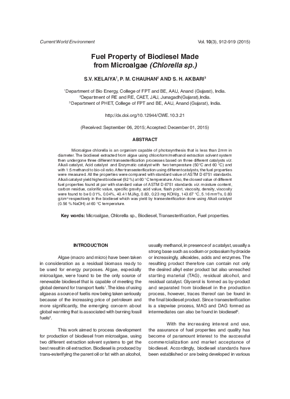 (PDF) Fuel Property of Biodiesel Made from Microalgae (Chlorella Sp.)