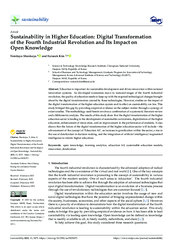 (PDF) Sustainability in Higher Education: Digital Transformation of the ...
