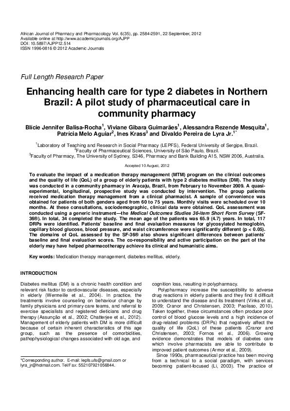 (PDF) Enhancing health care for type 2 diabetes in Northern Brazil: A ...