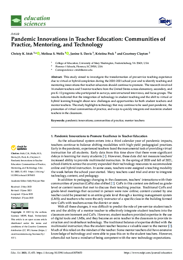 (PDF) Pandemic Innovations in Teacher Education: Communities of ...