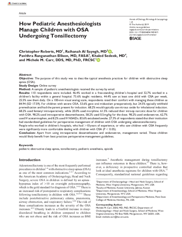 (PDF) How Pediatric Anesthesiologists Manage Children with OSA ...