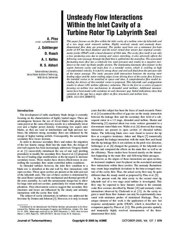 (PDF) Unsteady Flow Interactions Within the Inlet Cavity of a Turbine ...