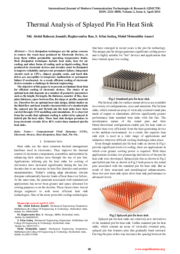 (PDF) Thermal Analysis of Splayed Pin Fin Heat Sink