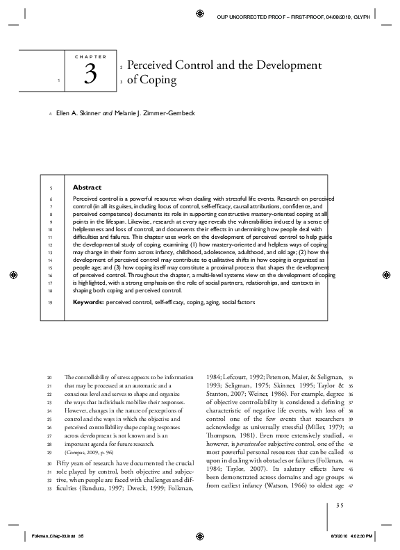(PDF) Perceived Control and the Development of Coping