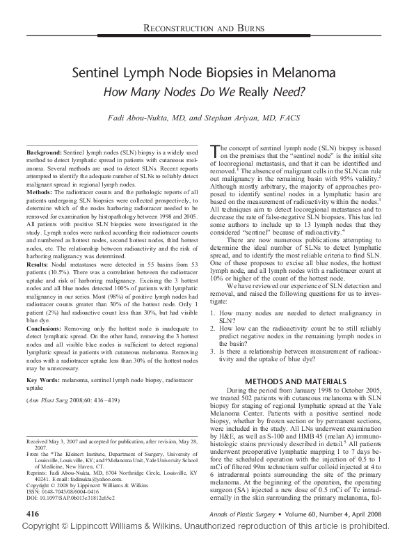 (PDF) Sentinel Lymph Node Biopsies in Melanoma