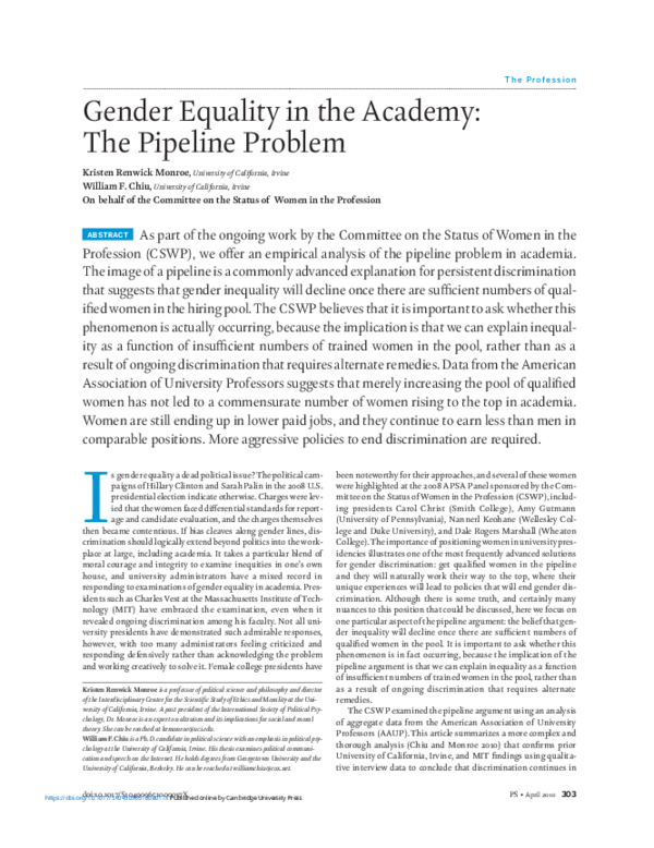(PDF) Gender Equality in the Academy: The Pipeline Problem