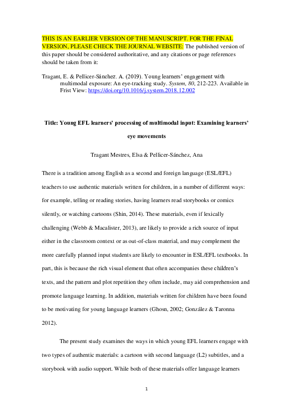 (PDF) Young EFL learners' processing of multimodal input: Examining ...